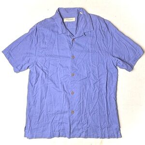 Tommy Bahama Shirt Mens Large Silk Cotton Blue Button‎ Down Tropical Casual